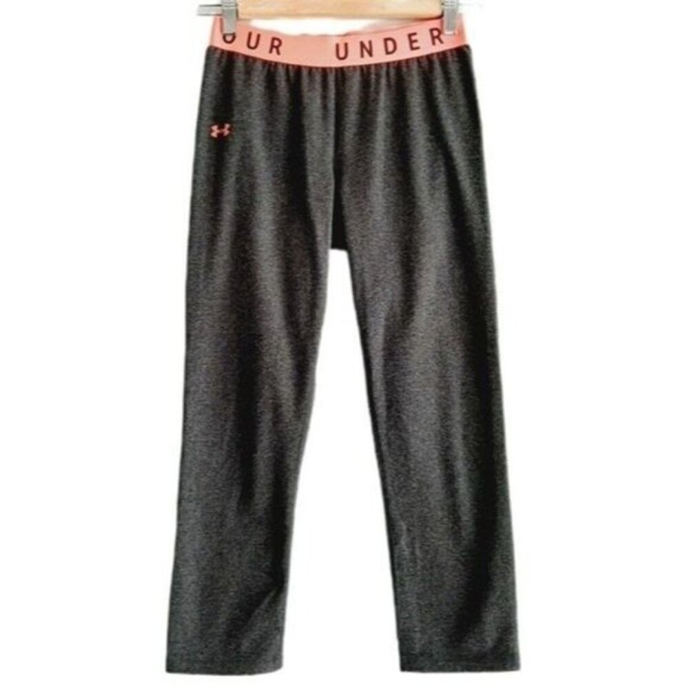 UNDER ARMOUR Athletic Crop Leggings Grey w/ Pink Waistband Sz XS